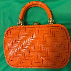 Vintage Woven Wicker Handbag in Vibrant Orange